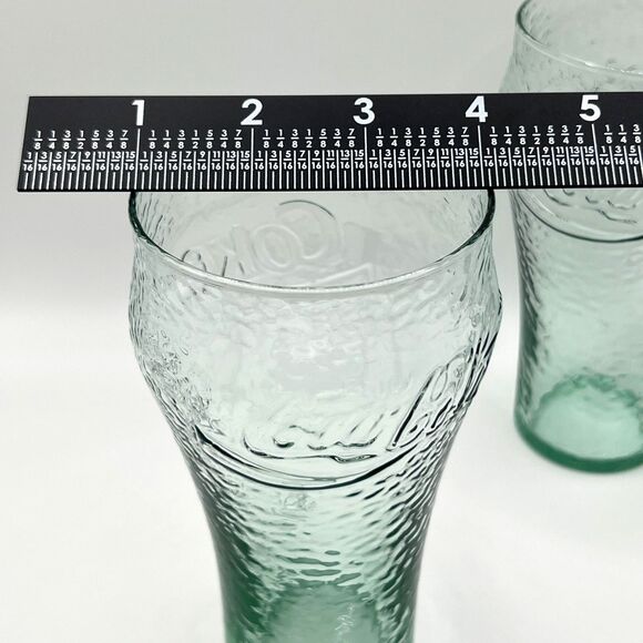 Vintage Set of 2 Coca-Cola Glass Pebbled Dimpled Textured Green 6” Tall See Pics - Picture 7 of 7